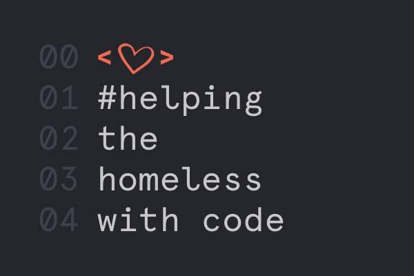 programming code icon that reads helping the homeless with code 